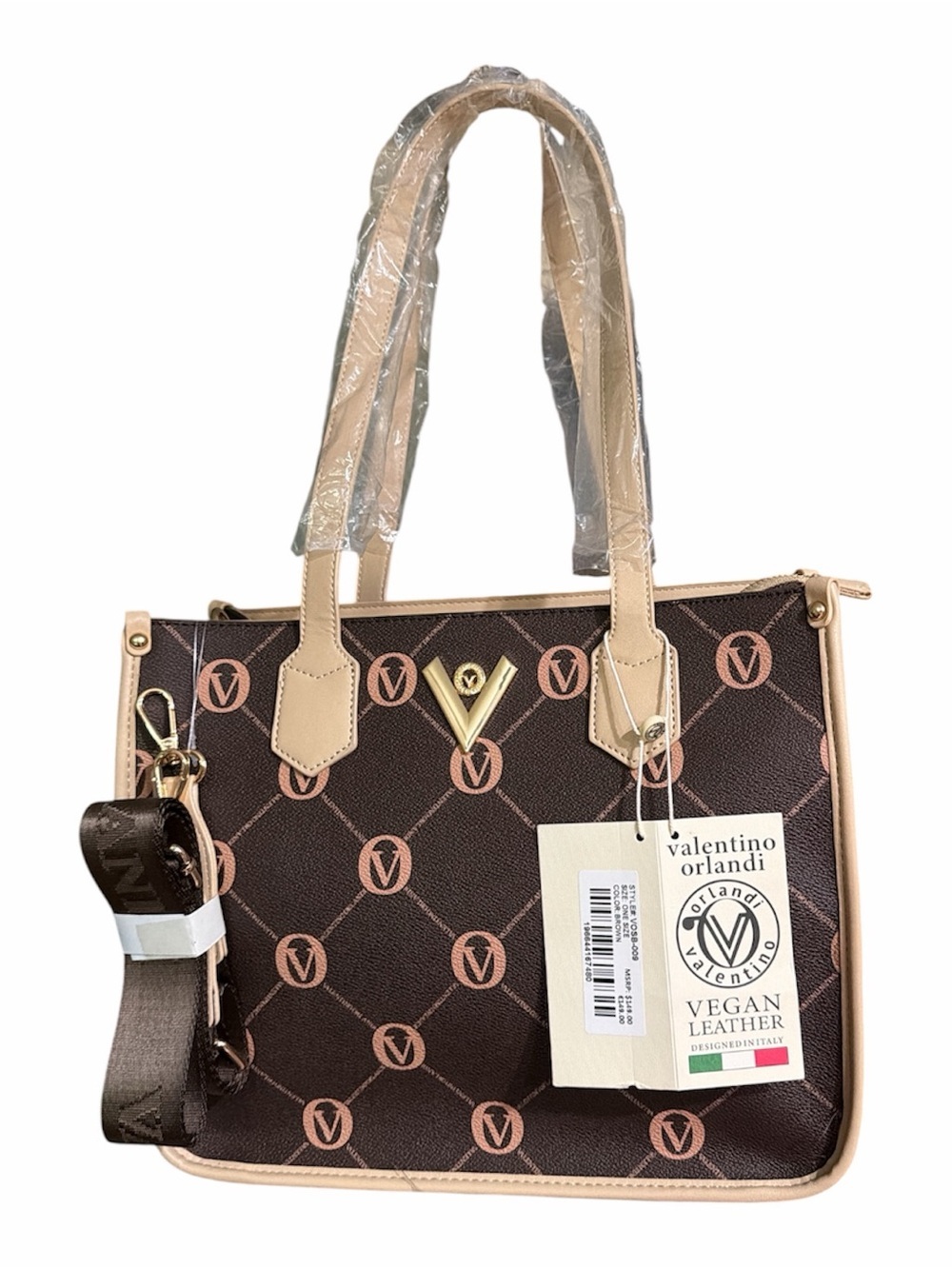 Valentino Orlandi Brown Tote with Beige Trim and Logo Print NWT MSRP $149